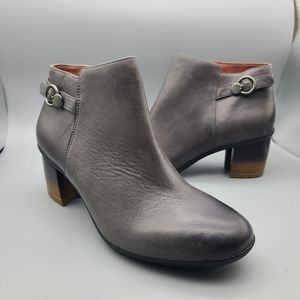 Dansko women boots ankle heel zipper gray leather Perry buckle 10.5 11 41 new